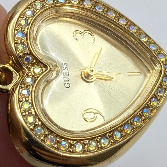 GUESS Pave Rhinestone Charm Bracelet Watch Gold Tone - Needs Battery - Working - Picture 6 of 8
